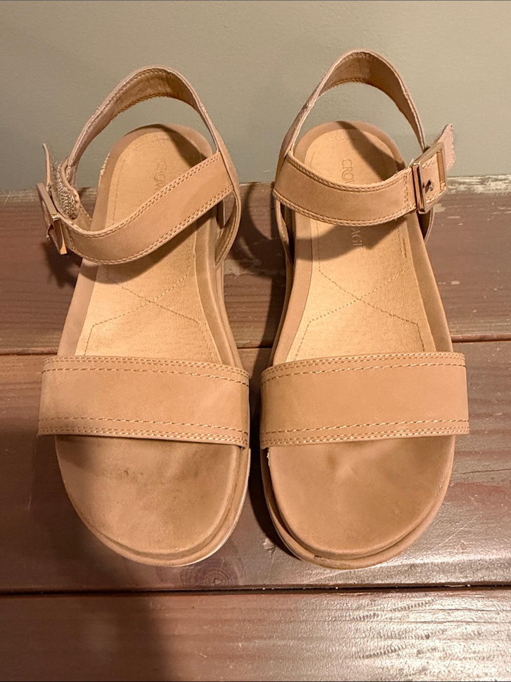 Crown Vintage Tan T-Strap Ankle Buckle Sandals - Picture 5 of 5
